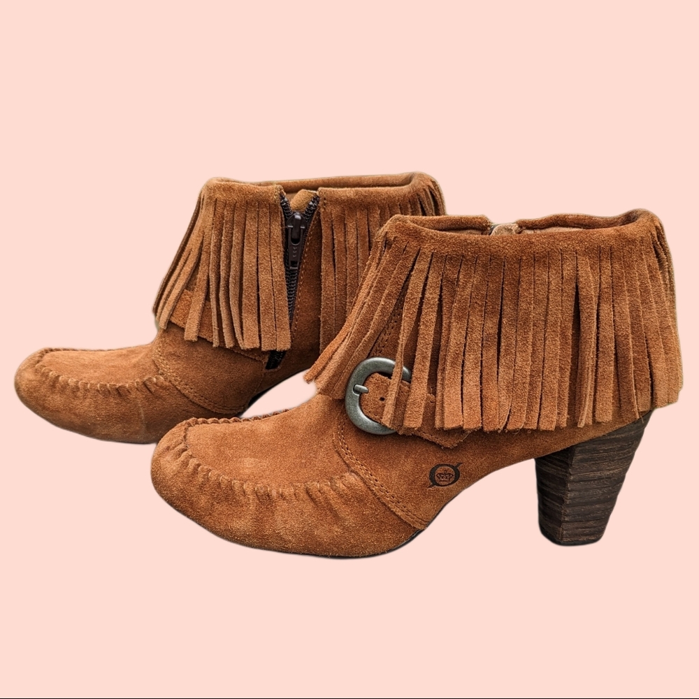 Born Thora Suede Fringe Ankle Booties
